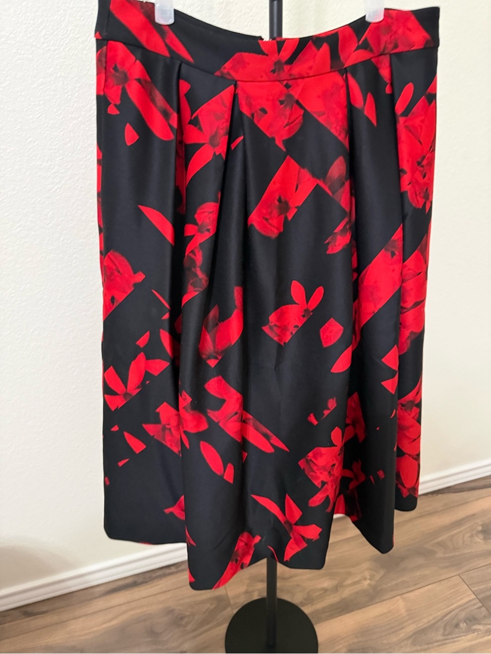 Karl Lagerfeld Black Midi Skirt with Red Floral Print